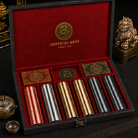 Deck and Dynasty Imperial Mint metal poker chip set angled view with premium display case