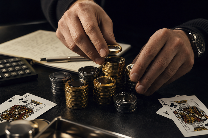 Counting premium metal poker chips to calculate poker odds and pot size